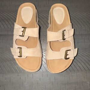 JustFab Cream Double Buckle Sandals